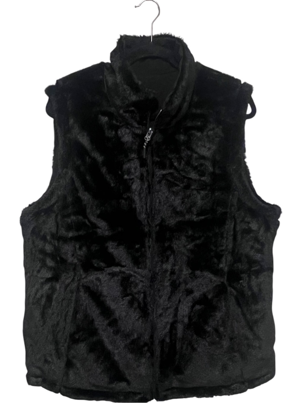 Free Country XL Reversible Faux Fur Quilted Vest Black Full Zip Pockets - Picture 2 of 11